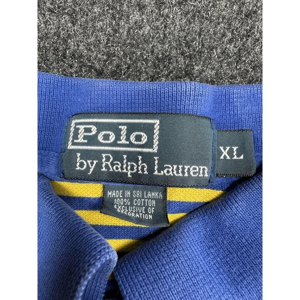 Polo Ralph Lauren Striped Polo Shirt XL Blue Yellow Pony Logo Cotton